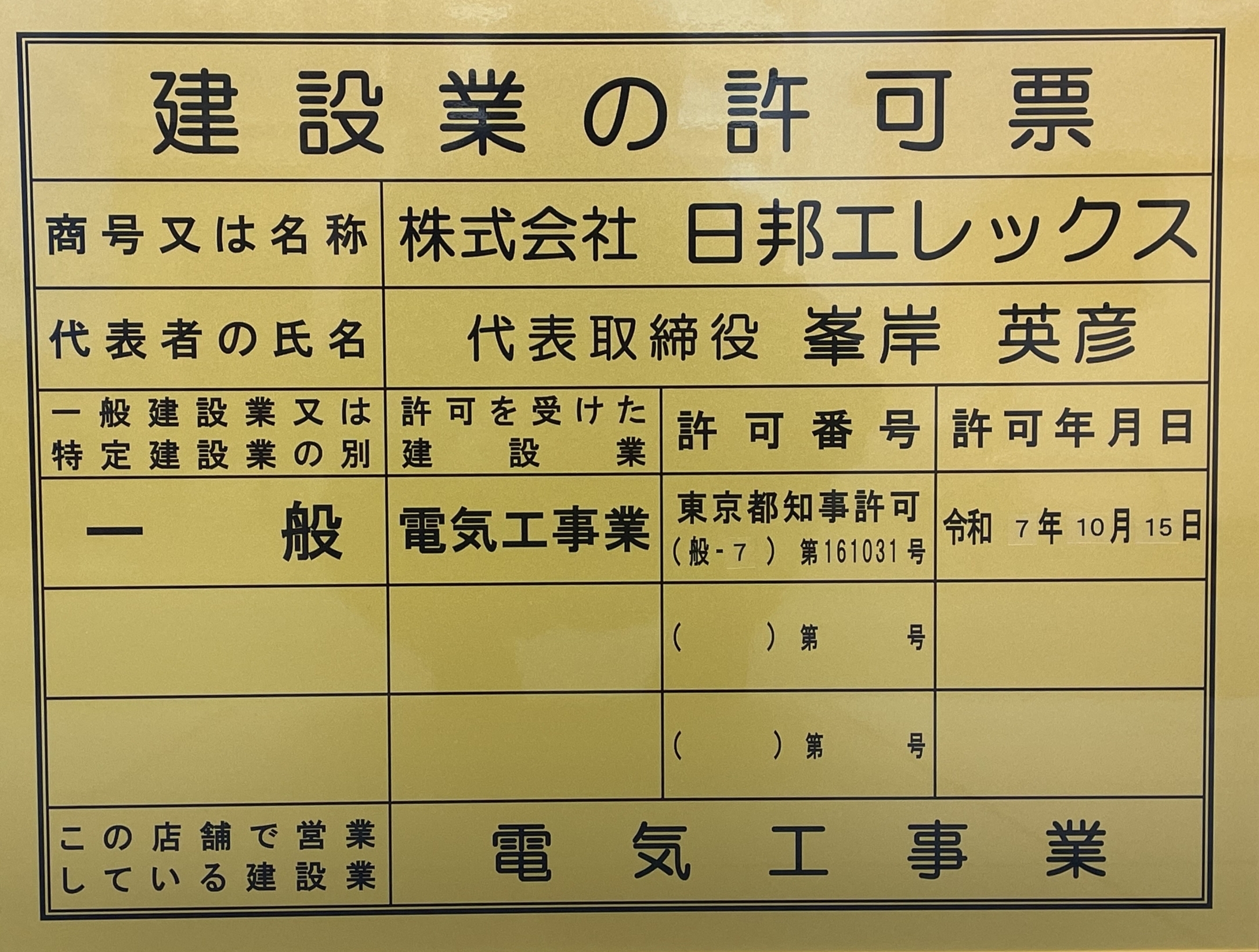 建設業の許可票